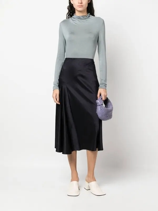 Vince Black Satin Midi Skirt Size 8